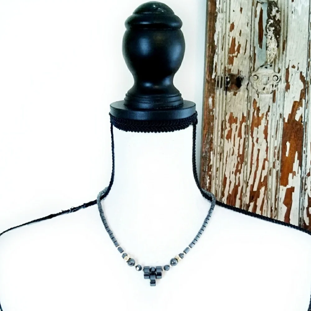 Hematite CZ Bead Statement Fashion Necklace